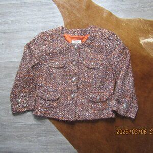 ann taylor loft women blazer jacket women 6 brown lined with gold buttons